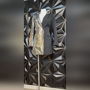 Elegant Black and Silver Sequin Women's Blazer